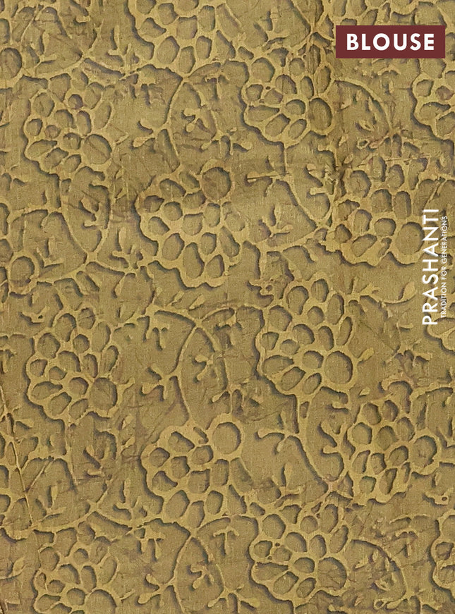 Semi tussar saree green shade and mehendi green with allover prints and kantha stitch work border