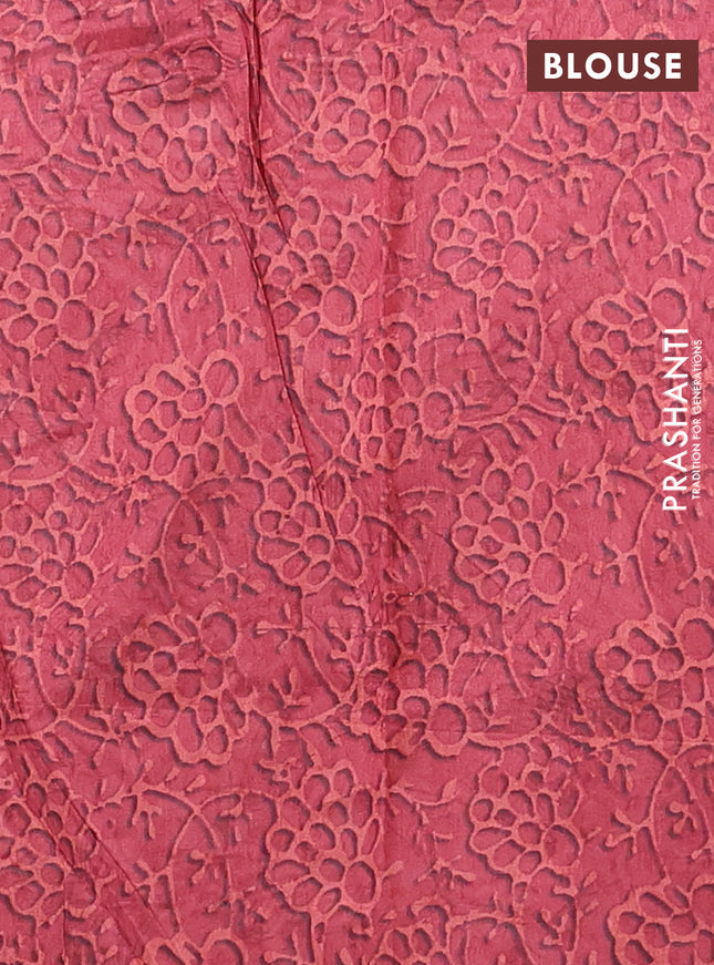 Semi tussar saree maroon shade with allover prints and kantha stitch work border