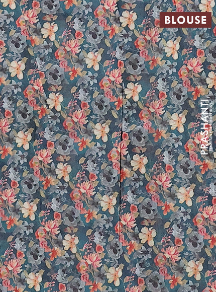 Semi tussar saree peacock green with floral prints and kantha stitch work border