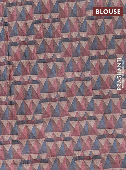 Semi tussar saree multi colour and pastel pink with allover geometric prints and kantha stitch work border