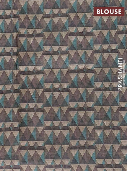 Semi tussar saree multi colour and peacock green with allover geometric prints and kantha stitch work border