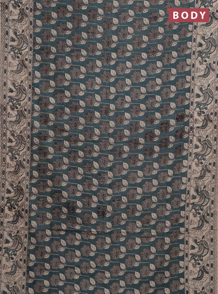 Kalamkari cotton saree greyish green and beige with allover prints and printed border