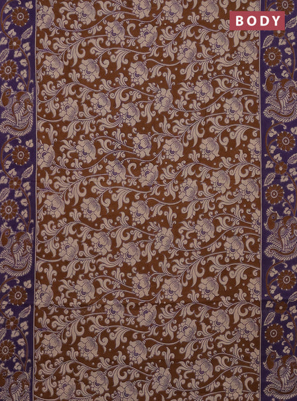 Kalamkari cotton saree brown and violet with allover prints and printed border