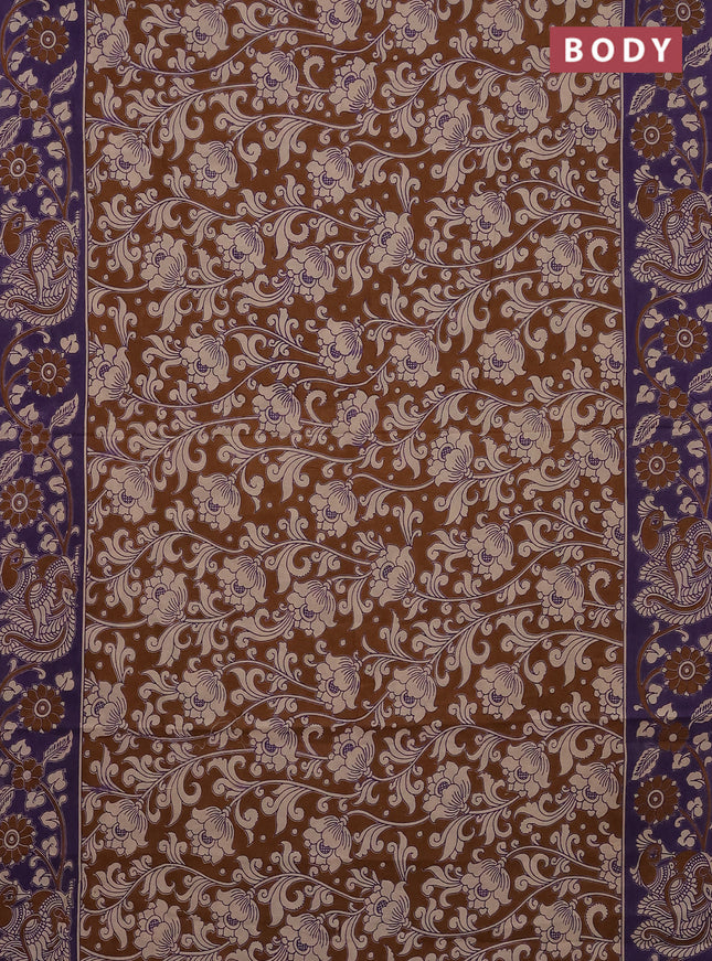 Kalamkari cotton saree brown and violet with allover prints and printed border