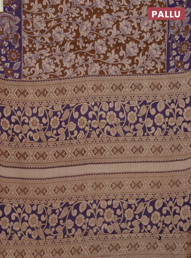 Kalamkari cotton saree brown and violet with allover prints and printed border