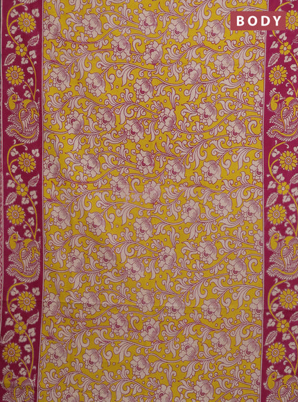 Kalamkari cotton saree yellow and pink with allover prints and printed border