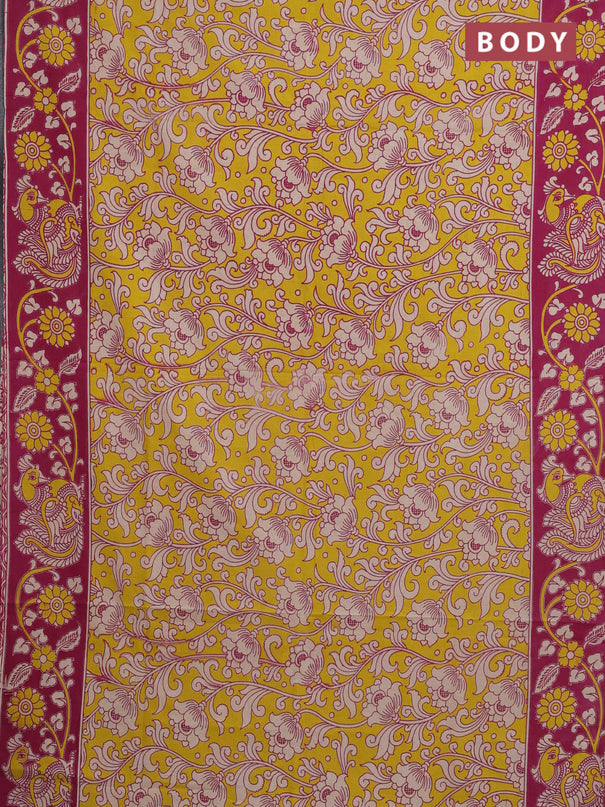 Kalamkari cotton saree yellow and pink with allover prints and printed border
