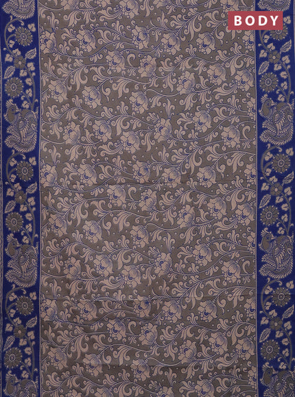 Kalamkari cotton saree grey and blue with allover prints and printed border