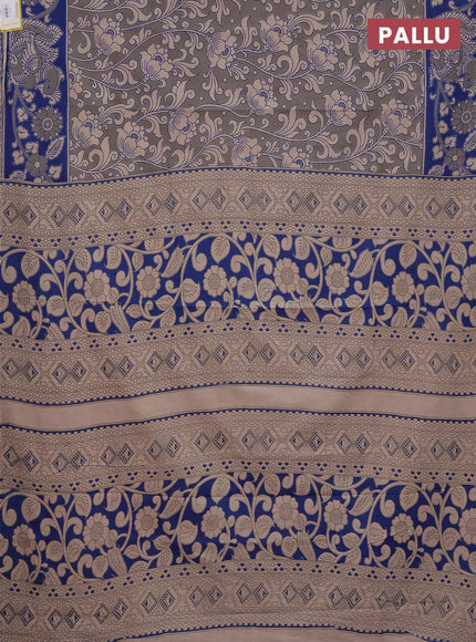 Kalamkari cotton saree grey and blue with allover prints and printed border