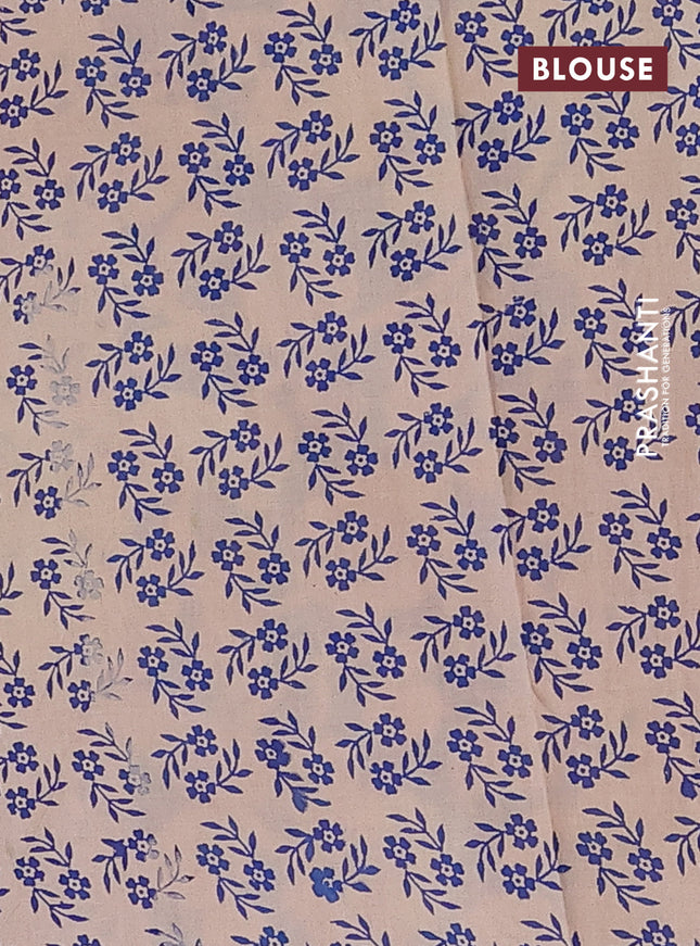 Kalamkari cotton saree grey and blue with allover prints and printed border