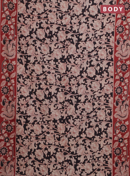 Kalamkari cotton saree black and maroon with allover prints and printed border