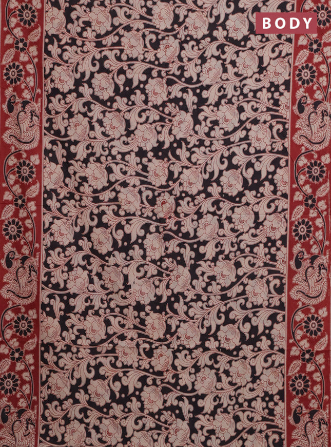 Kalamkari cotton saree black and maroon with allover prints and printed border