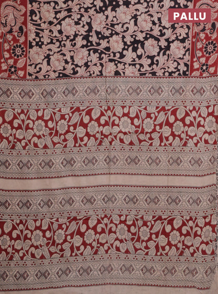 Kalamkari cotton saree black and maroon with allover prints and printed border