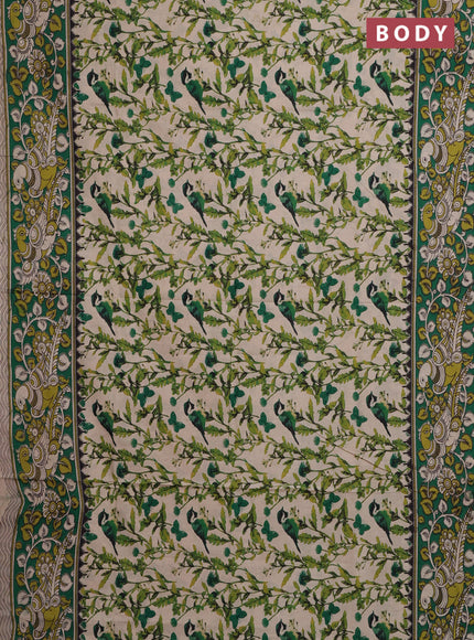 Kalamkari cotton saree beige and green with allover prints and printed border