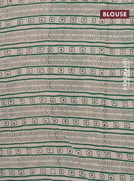 Kalamkari cotton saree beige and green with allover prints and printed border
