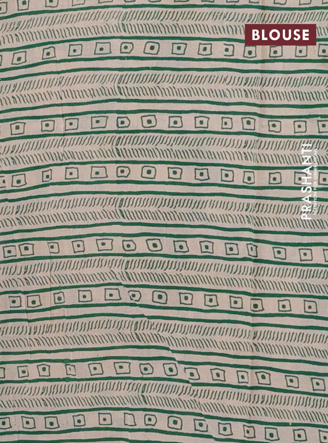 Kalamkari cotton saree beige and green with allover prints and printed border
