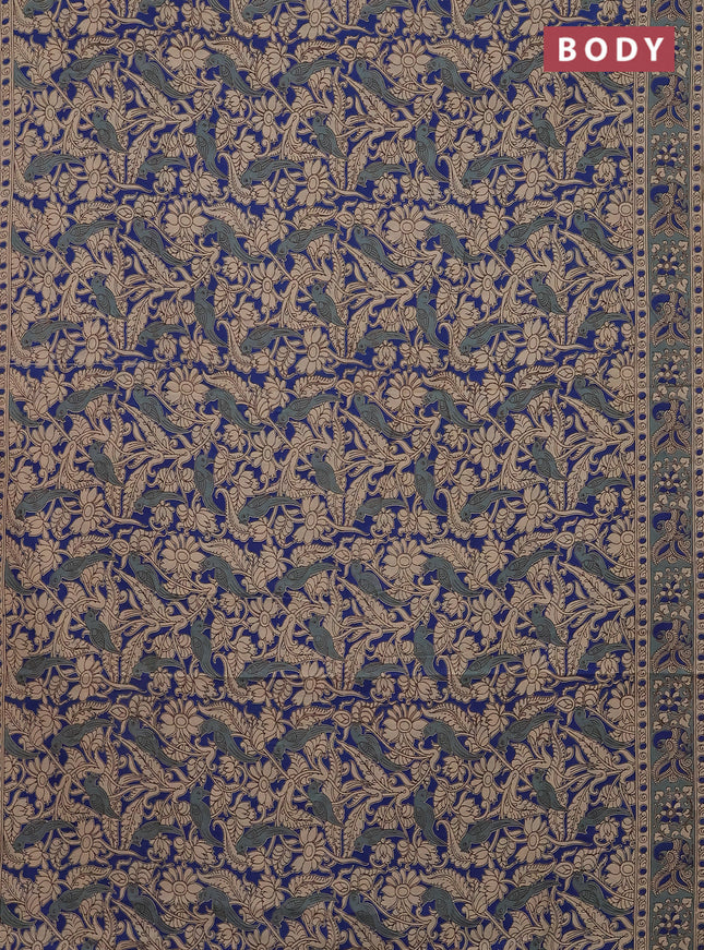 Kalamkari cotton saree blue and grey shade with allover prints and printed border