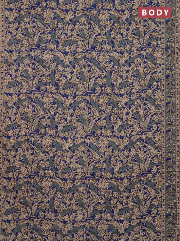 Kalamkari cotton saree blue and grey shade with allover prints and printed border