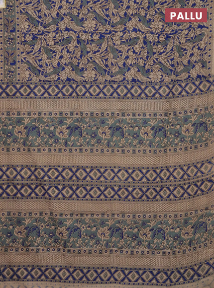 Kalamkari cotton saree blue and grey shade with allover prints and printed border