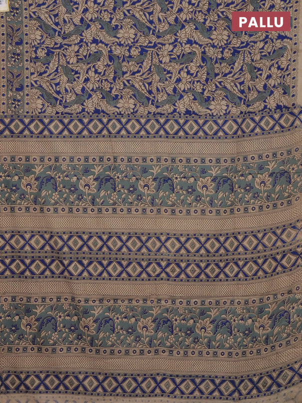 Kalamkari cotton saree blue and grey shade with allover prints and printed border