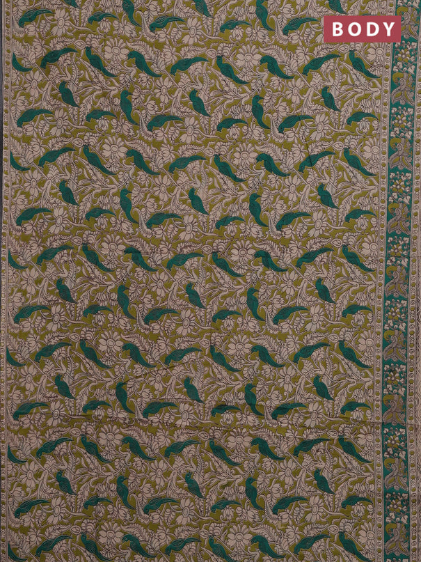 Kalamkari cotton saree mehendi green and teal green with allover prints and printed border