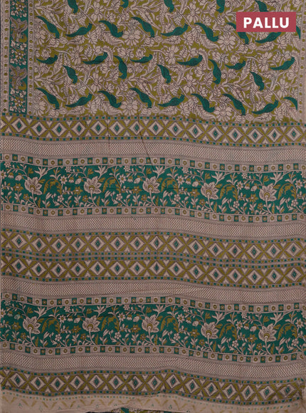 Kalamkari cotton saree mehendi green and teal green with allover prints and printed border