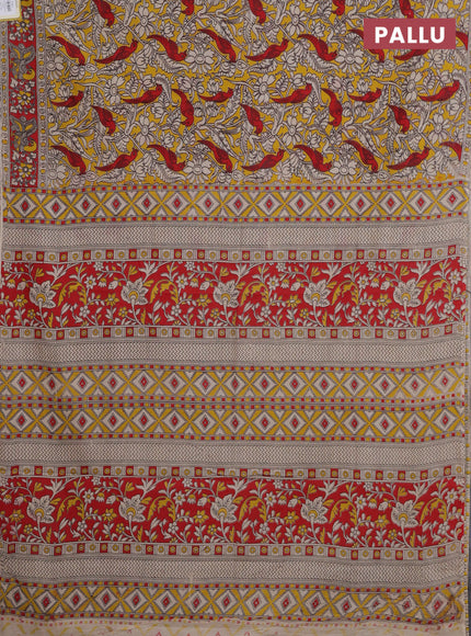 Kalamkari cotton saree yellow and red with allover prints and printed border