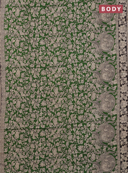 Kalamkari cotton saree green and black with allover prints and printed border