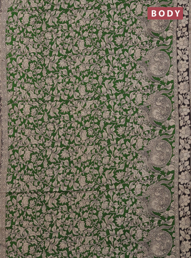 Kalamkari cotton saree green and black with allover prints and printed border