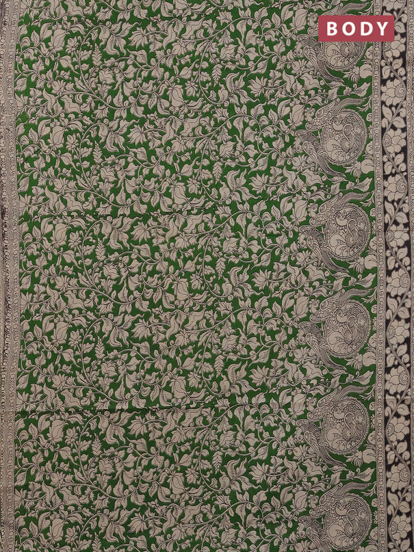 Kalamkari cotton saree green and black with allover prints and printed border