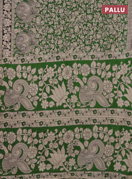 Kalamkari cotton saree green and black with allover prints and printed border