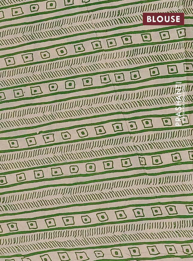 Kalamkari cotton saree green and black with allover prints and printed border