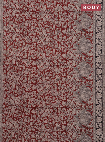 Kalamkari cotton saree maroon and black with allover prints and printed border