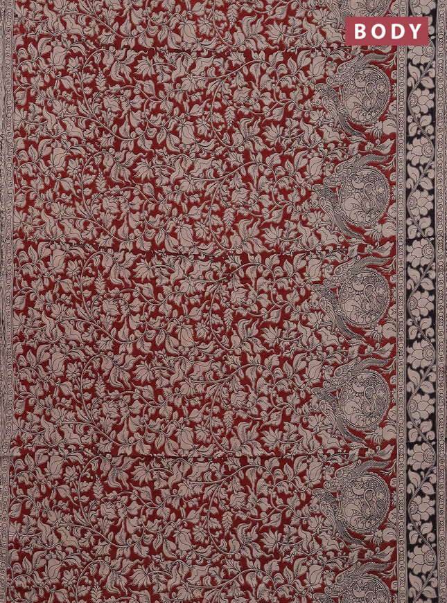 Kalamkari cotton saree maroon and black with allover prints and printed border