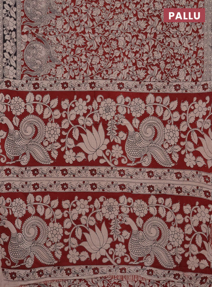 Kalamkari cotton saree maroon and black with allover prints and printed border