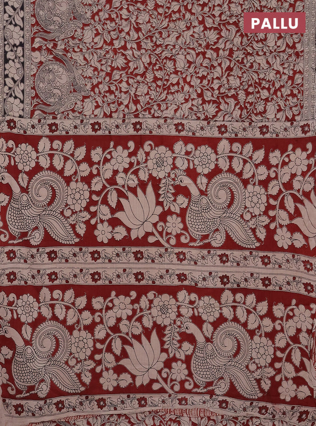 Kalamkari cotton saree maroon and black with allover prints and printed border
