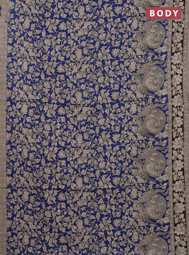 Kalamkari cotton saree blue and black with allover prints and printed border
