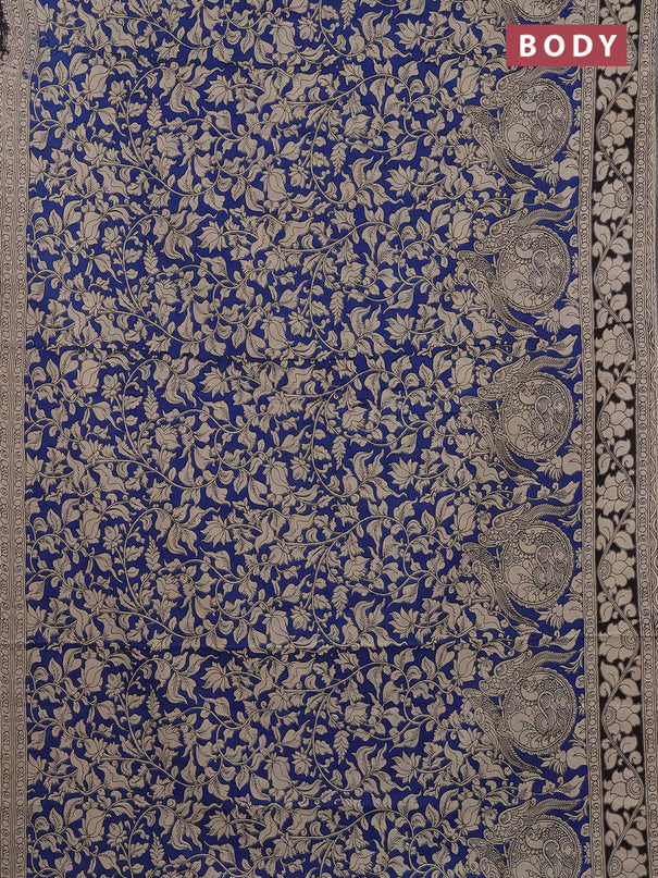 Kalamkari cotton saree blue and black with allover prints and printed border
