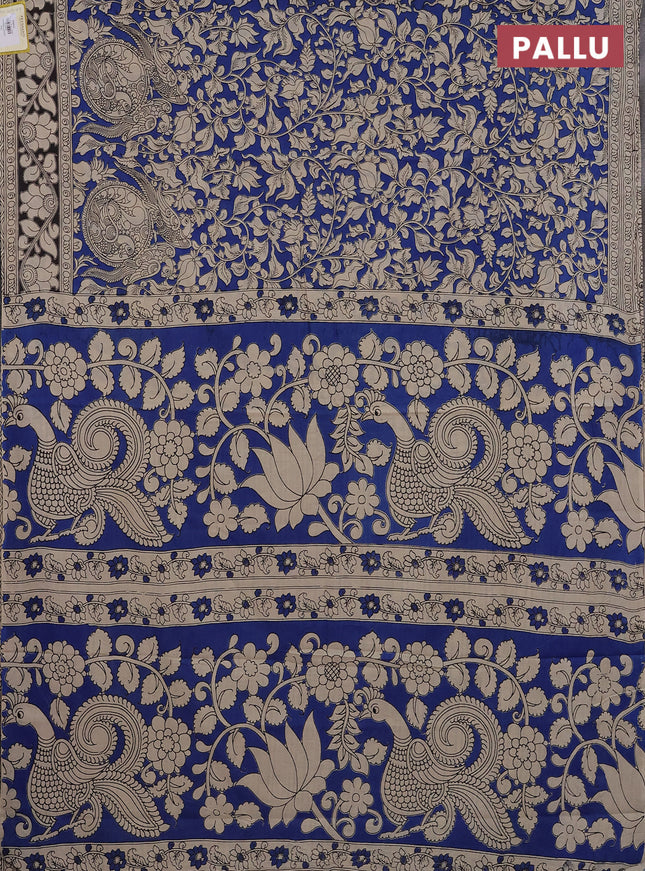 Kalamkari cotton saree blue and black with allover prints and printed border