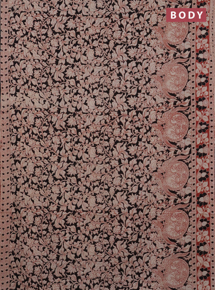Kalamkari cotton saree black and maroon with allover prints and printed border