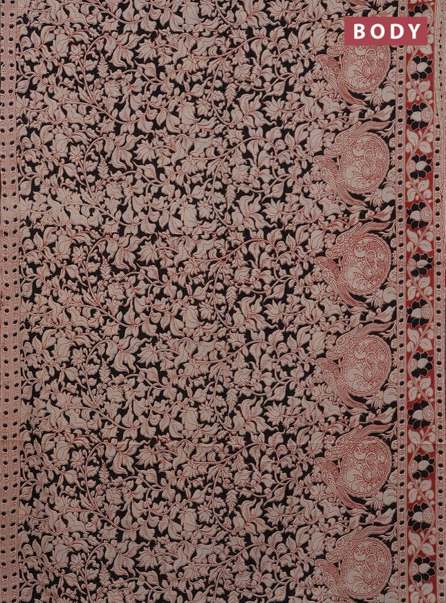 Kalamkari cotton saree black and maroon with allover prints and printed border