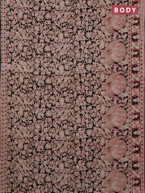 Kalamkari cotton saree black and maroon with allover prints and printed border