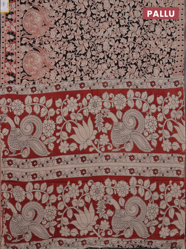 Kalamkari cotton saree black and maroon with allover prints and printed border