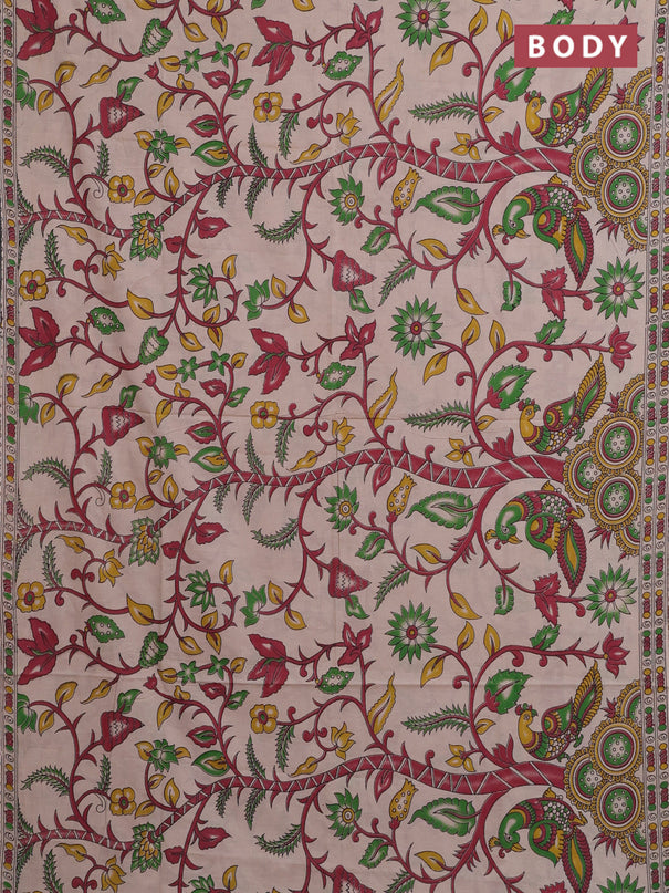 Kalamkari cotton saree beige and maroon with allover prints and printed border
