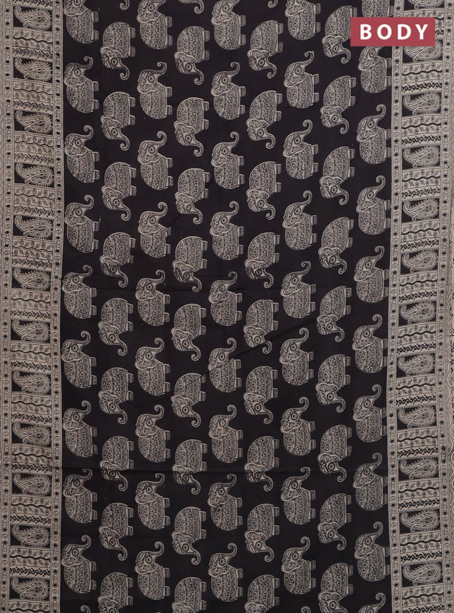 Kalamkari cotton saree black and beige with elephant butta prints and printed border