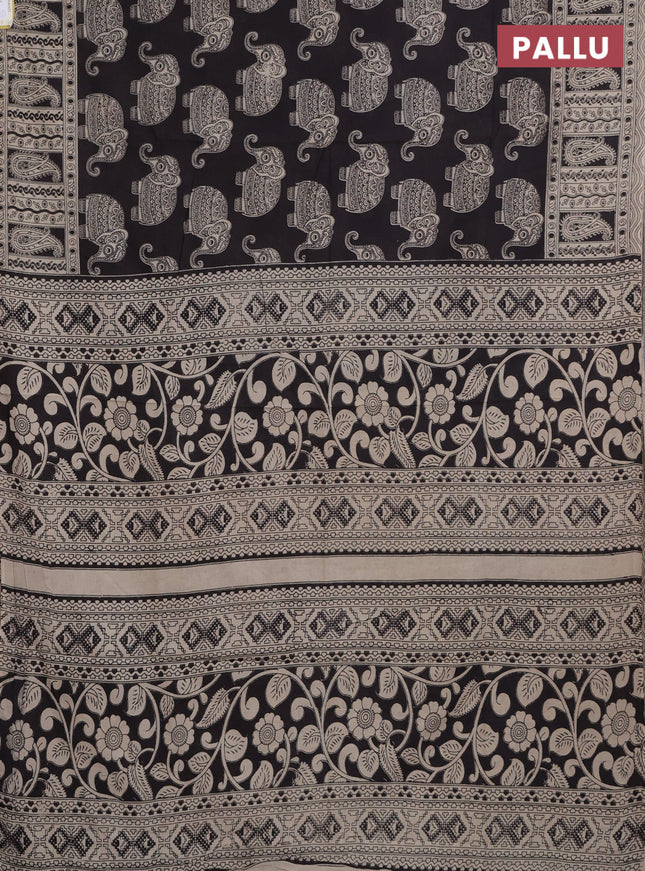 Kalamkari cotton saree black and beige with elephant butta prints and printed border