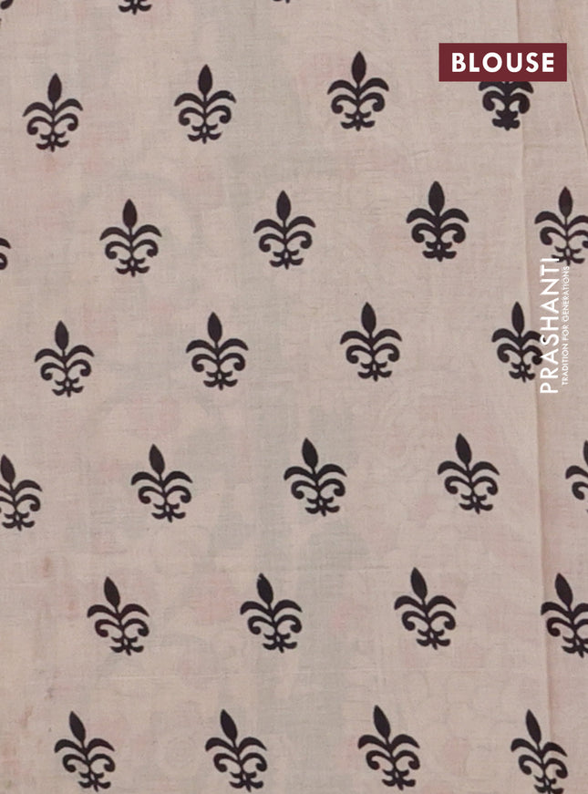 Kalamkari cotton saree sap green and beige with allover prints and printed border