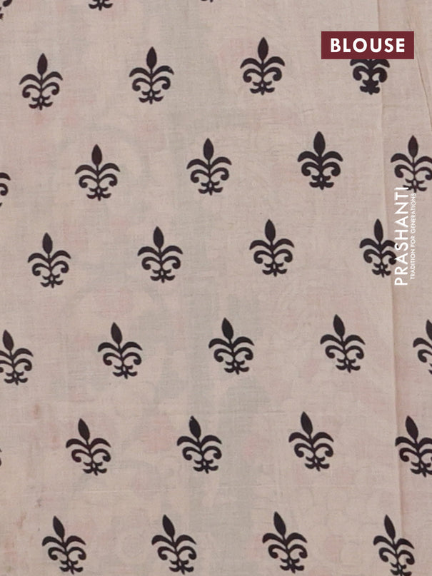 Kalamkari cotton saree sap green and beige with allover prints and printed border