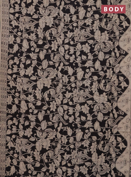 Kalamkari cotton saree black and beige with allover prints and printed border