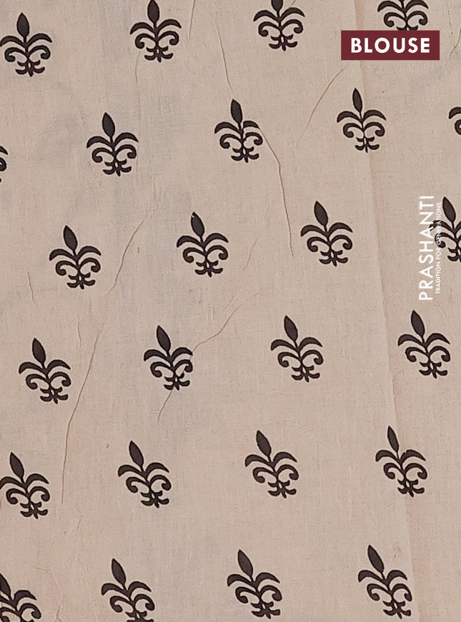 Kalamkari cotton saree black and beige with allover prints and printed border